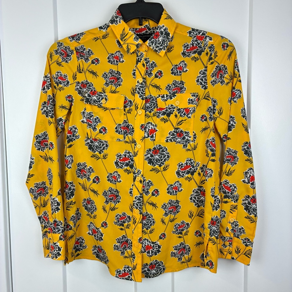 Banana Republic Classic Women's Yellow Floral Long Sleeve Shirt Size XS  h